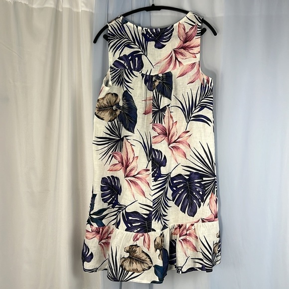 LUNGO L’ARNO linen tropical floral sleeveless made in Italy mini dress small - Picture 4 of 11